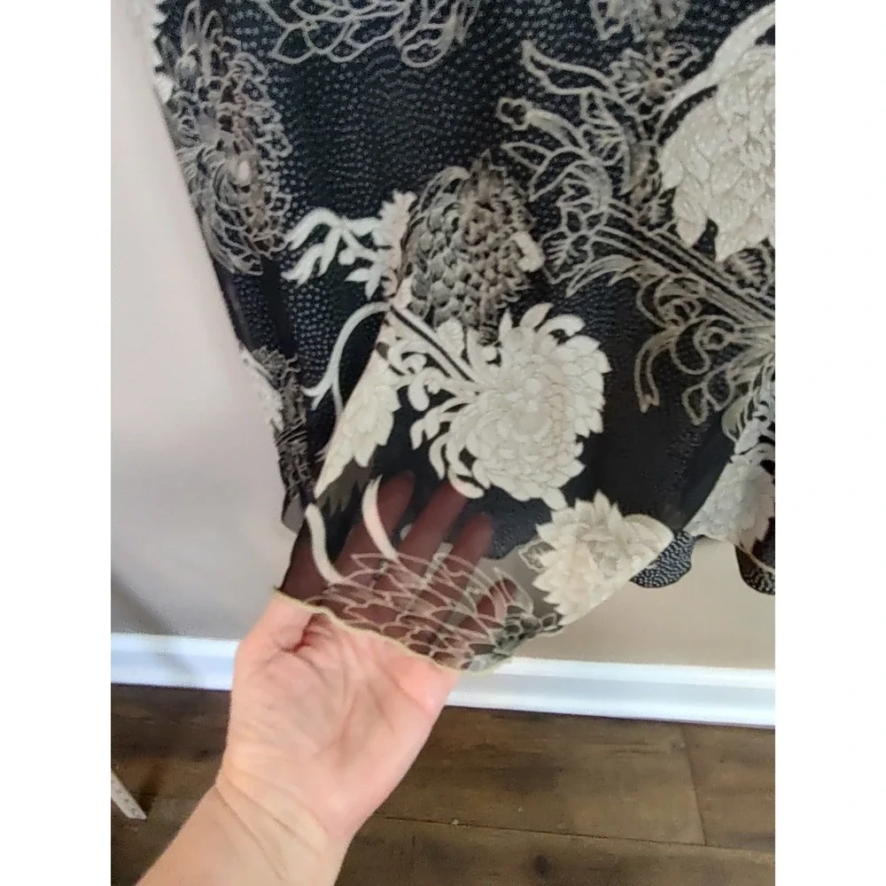 Tailor B Moss Womens Floral Polka Dot Mesh Midi Skirt Black Cream Size Medium‎